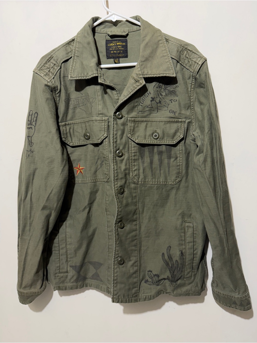 Lucky Brand Type L-54C California Military Utility Jacket Olive Green Mens Large